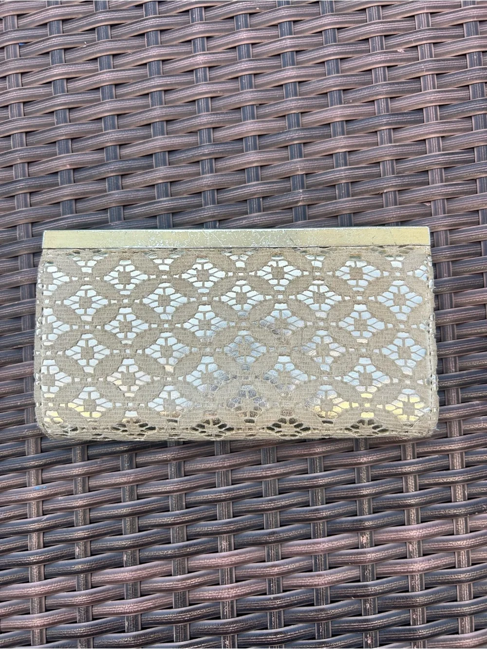 Kardashian Kollection Lace Overlay Clutch Wallet with gold metal frame